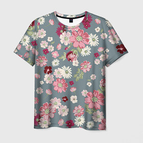 Мужская футболка 3D с принтом Цветочки в Тюмени, 100% полиэфир | прямой крой, круглый вырез горловины, длина до линии бедер | нежный | паттерн | розовый