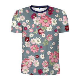 Мужская футболка 3D спортивная с принтом Цветочки в Тюмени, 100% полиэстер с улучшенными характеристиками | приталенный силуэт, круглая горловина, широкие плечи, сужается к линии бедра | Тематика изображения на принте: нежный | паттерн | розовый