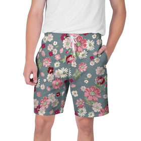 Мужские шорты 3D с принтом Цветочки в Тюмени,  полиэстер 100% | прямой крой, два кармана без застежек по бокам. Мягкая трикотажная резинка на поясе, внутри которой широкие завязки. Длина чуть выше колен | нежный | паттерн | розовый