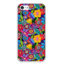 Чехол для iPhone 5/5S матовый с принтом Яркие цветы в Тюмени, Силикон | Область печати: задняя сторона чехла, без боковых панелей | летний | разноцветный | цветы | яркий