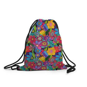 Рюкзак-мешок 3D с принтом Яркие цветы в Тюмени, 100% полиэстер | плотность ткани — 200 г/м2, размер — 35 х 45 см; лямки — толстые шнурки, застежка на шнуровке, без карманов и подкладки | летний | разноцветный | цветы | яркий