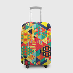 Чехол для чемодана 3D с принтом Геометрия в Тюмени, 86% полиэфир, 14% спандекс | двустороннее нанесение принта, прорези для ручек и колес | лоскутное шитье | паттерн | пестрый | разноцветный | треугольники