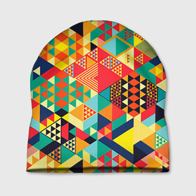 Шапка 3D с принтом Геометрия в Тюмени, 100% полиэстер | универсальный размер, печать по всей поверхности изделия | лоскутное шитье | паттерн | пестрый | разноцветный | треугольники