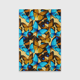 Обложка для паспорта матовая кожа с принтом Бабочки в Тюмени, натуральная матовая кожа | размер 19,3 х 13,7 см; прозрачные пластиковые крепления | коричневый | синий