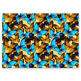 Поздравительная открытка с принтом Бабочки в Тюмени, 100% бумага | плотность бумаги 280 г/м2, матовая, на обратной стороне линовка и место для марки
 | коричневый | синий