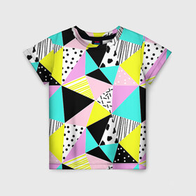 Детская футболка 3D с принтом Треугольнички в Тюмени, 100% гипоаллергенный полиэфир | прямой крой, круглый вырез горловины, длина до линии бедер, чуть спущенное плечо, ткань немного тянется | лоскутное шитье | полигоны | разноцветный | яркий