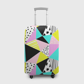 Чехол для чемодана 3D с принтом Треугольнички в Тюмени, 86% полиэфир, 14% спандекс | двустороннее нанесение принта, прорези для ручек и колес | лоскутное шитье | полигоны | разноцветный | яркий