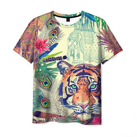 Мужская футболка 3D с принтом Индия в Тюмени, 100% полиэфир | прямой крой, круглый вырез горловины, длина до линии бедер | flower | summer | swag | trend | животные | лето | популярное | сваг | свег | тигр | тренд | хит | цветочки | цветы