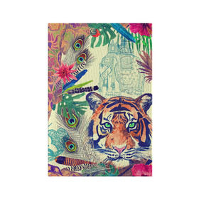 Обложка для паспорта матовая кожа с принтом Индия в Тюмени, натуральная матовая кожа | размер 19,3 х 13,7 см; прозрачные пластиковые крепления | flower | summer | swag | trend | животные | лето | популярное | сваг | свег | тигр | тренд | хит | цветочки | цветы