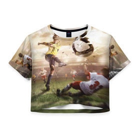 Женская футболка 3D укороченная с принтом Юные футболисты в Тюмени, 100% полиэстер | круглая горловина, длина футболки до линии талии, рукава с отворотами | футбол
