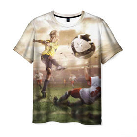 Мужская футболка 3D с принтом Юные футболисты в Тюмени, 100% полиэфир | прямой крой, круглый вырез горловины, длина до линии бедер | футбол