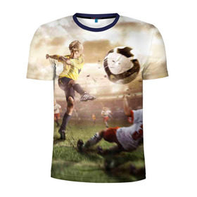 Мужская футболка 3D спортивная с принтом Юные футболисты в Тюмени, 100% полиэстер с улучшенными характеристиками | приталенный силуэт, круглая горловина, широкие плечи, сужается к линии бедра | футбол