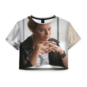 Женская футболка 3D укороченная с принтом Робби в Тюмени, 100% полиэстер | круглая горловина, длина футболки до линии талии, рукава с отворотами | марго робби
