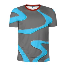 Мужская футболка 3D спортивная с принтом Кривые линии в Тюмени, 100% полиэстер с улучшенными характеристиками | приталенный силуэт, круглая горловина, широкие плечи, сужается к линии бедра | асфальт | белый | вышивка | кривые линии | мокрый | серый | строчка | цвет