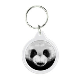 Брелок круглый с принтом Морда панды в Тюмени, пластик и полированная сталь | круглая форма, металлическое крепление в виде кольца | 