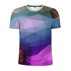 Мужская футболка 3D спортивная с принтом Многогранник в Тюмени, 100% полиэстер с улучшенными характеристиками | приталенный силуэт, круглая горловина, широкие плечи, сужается к линии бедра | полигоны | треугольники | цветные