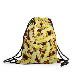 Рюкзак-мешок 3D с принтом Макароны в Тюмени, 100% полиэстер | плотность ткани — 200 г/м2, размер — 35 х 45 см; лямки — толстые шнурки, застежка на шнуровке, без карманов и подкладки | Тематика изображения на принте: еда | макароны | паста | хлебные