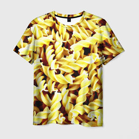 Мужская футболка 3D с принтом Макароны в Тюмени, 100% полиэфир | прямой крой, круглый вырез горловины, длина до линии бедер | еда | макароны | паста | хлебные