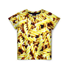 Детская футболка 3D с принтом Макароны в Тюмени, 100% гипоаллергенный полиэфир | прямой крой, круглый вырез горловины, длина до линии бедер, чуть спущенное плечо, ткань немного тянется | Тематика изображения на принте: еда | макароны | паста | хлебные