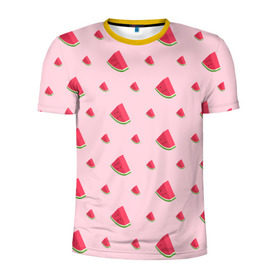 Мужская футболка 3D спортивная с принтом Сочные арбузики в Тюмени, 100% полиэстер с улучшенными характеристиками | приталенный силуэт, круглая горловина, широкие плечи, сужается к линии бедра | арбузы | арт | еда | лето | фрукты