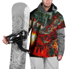 Накидка на куртку 3D с принтом Дракон в Тюмени, 100% полиэстер |  | Тематика изображения на принте: дракон | лава | огонь | пламя