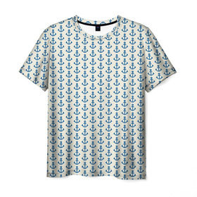 Мужская футболка 3D с принтом Якоря в Тюмени, 100% полиэфир | прямой крой, круглый вырез горловины, длина до линии бедер | вмф | вода | военно морской флот | волны | жизнь | корабли | море | океан | трайблы | узоры | якорь