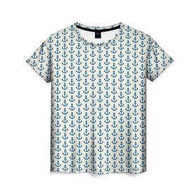 Женская футболка 3D с принтом Якоря в Тюмени, 100% полиэфир ( синтетическое хлопкоподобное полотно) | прямой крой, круглый вырез горловины, длина до линии бедер | вмф | вода | военно морской флот | волны | жизнь | корабли | море | океан | трайблы | узоры | якорь