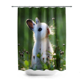 Штора 3D для ванной с принтом Кролик в Тюмени, 100% полиэстер | плотность материала — 100 г/м2. Стандартный размер — 146 см х 180 см. По верхнему краю — пластиковые люверсы для креплений. В комплекте 10 пластиковых колец | animal | baby | cute | flowers | fluffy | hare | lawn | little | meadow | rabbit | животное | заяц | кролик | луг | лужайка | маленький | малыш | милый | пушистый | цветы