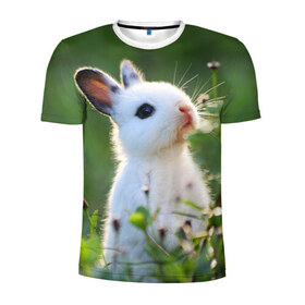 Мужская футболка 3D спортивная с принтом Кролик в Тюмени, 100% полиэстер с улучшенными характеристиками | приталенный силуэт, круглая горловина, широкие плечи, сужается к линии бедра | animal | baby | cute | flowers | fluffy | hare | lawn | little | meadow | rabbit | животное | заяц | кролик | луг | лужайка | маленький | малыш | милый | пушистый | цветы