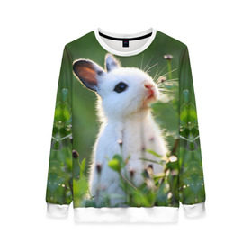 Женский свитшот 3D с принтом Кролик в Тюмени, 100% полиэстер с мягким внутренним слоем | круглый вырез горловины, мягкая резинка на манжетах и поясе, свободная посадка по фигуре | animal | baby | cute | flowers | fluffy | hare | lawn | little | meadow | rabbit | животное | заяц | кролик | луг | лужайка | маленький | малыш | милый | пушистый | цветы