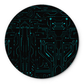 Коврик круглый с принтом Hi-Tech в Тюмени, резина и полиэстер | круглая форма, изображение наносится на всю лицевую часть | микросхема | чертеж