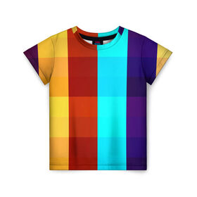 Детская футболка 3D с принтом Цветные кубики в Тюмени, 100% гипоаллергенный полиэфир | прямой крой, круглый вырез горловины, длина до линии бедер, чуть спущенное плечо, ткань немного тянется | квадраты | плитка | разноцветные