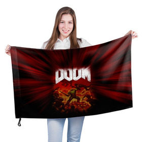 Флаг 3D с принтом Doom 2016 в Тюмени, 100% полиэстер | плотность ткани — 95 г/м2, размер — 67 х 109 см. Принт наносится с одной стороны | 