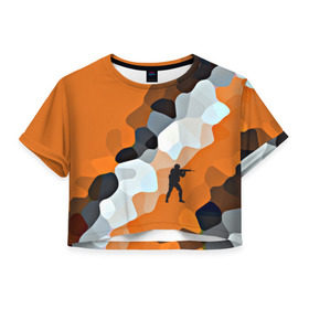 Женская футболка 3D укороченная с принтом CS GO Asiimov camouflage в Тюмени, 100% полиэстер | круглая горловина, длина футболки до линии талии, рукава с отворотами | counter strike | камуфляж