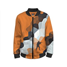 Детский бомбер 3D с принтом CS GO Asiimov camouflage в Тюмени, 100% полиэстер | застегивается на молнию, по бокам два кармана без застежек, мягкие манжеты, по низу бомбера и на воротнике — эластичная резинка | Тематика изображения на принте: counter strike | камуфляж