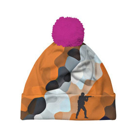 Шапка 3D c помпоном с принтом CS GO Asiimov camouflage в Тюмени, 100% полиэстер | универсальный размер, печать по всей поверхности изделия | counter strike | камуфляж