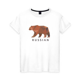 Женская футболка хлопок с принтом Russian bear в Тюмени, 100% хлопок | прямой крой, круглый вырез горловины, длина до линии бедер, слегка спущенное плечо | вдв | медведь | россия
