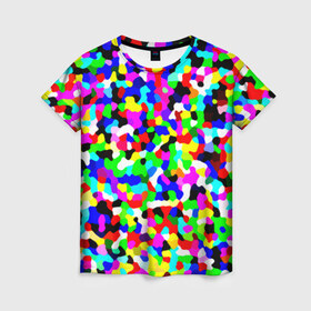 Женская футболка 3D с принтом Цветной шум в Тюмени, 100% полиэфир ( синтетическое хлопкоподобное полотно) | прямой крой, круглый вырез горловины, длина до линии бедер | Тематика изображения на принте: камуфляж