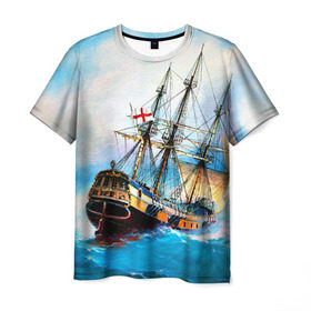 Мужская футболка 3D с принтом Корабль в Тюмени, 100% полиэфир | прямой крой, круглый вырез горловины, длина до линии бедер | вода | море | океан | парусник