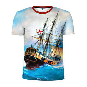 Мужская футболка 3D спортивная с принтом Корабль в Тюмени, 100% полиэстер с улучшенными характеристиками | приталенный силуэт, круглая горловина, широкие плечи, сужается к линии бедра | вода | море | океан | парусник