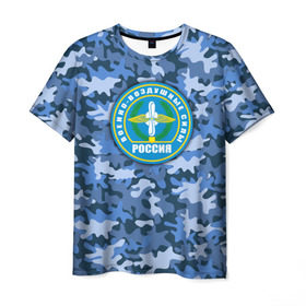 Мужская футболка 3D с принтом ВВС России в Тюмени, 100% полиэфир | прямой крой, круглый вырез горловины, длина до линии бедер | авиация | армейская атрибутика | армия | ввс | всё выше | день ввс | и выше | камуфляж | небо | россия | самолёты