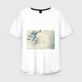 Мужская футболка хлопок Oversize с принтом Текстура в Тюмени, 100% хлопок | свободный крой, круглый ворот, “спинка” длиннее передней части | бежевый | кляксы | краски | линии | синий | текстура | узоры | цвет