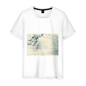 Мужская футболка хлопок с принтом Текстура в Тюмени, 100% хлопок | прямой крой, круглый вырез горловины, длина до линии бедер, слегка спущенное плечо. | бежевый | кляксы | краски | линии | синий | текстура | узоры | цвет