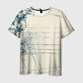 Мужская футболка 3D с принтом Текстура в Тюмени, 100% полиэфир | прямой крой, круглый вырез горловины, длина до линии бедер | бежевый | кляксы | краски | линии | синий | текстура | узоры | цвет