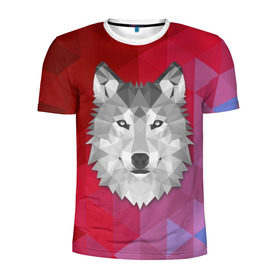 Мужская футболка 3D спортивная с принтом Полигональный волк в Тюмени, 100% полиэстер с улучшенными характеристиками | приталенный силуэт, круглая горловина, широкие плечи, сужается к линии бедра | волк | полигоны