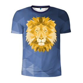 Мужская футболка 3D спортивная с принтом Полигональный Лев в Тюмени, 100% полиэстер с улучшенными характеристиками | приталенный силуэт, круглая горловина, широкие плечи, сужается к линии бедра | лев | полигоны