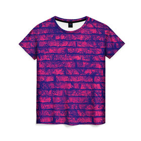 Женская футболка 3D с принтом Bricks в Тюмени, 100% полиэфир ( синтетическое хлопкоподобное полотно) | прямой крой, круглый вырез горловины, длина до линии бедер | кирпич | лиловый | стена