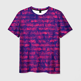 Мужская футболка 3D с принтом Bricks в Тюмени, 100% полиэфир | прямой крой, круглый вырез горловины, длина до линии бедер | кирпич | лиловый | стена