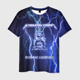 Мужская футболка 3D с принтом Metallica - Ride the Lightning в Тюмени, 100% полиэфир | прямой крой, круглый вырез горловины, длина до линии бедер | album | metal | metallica | ride the lightning | rock | альбом | метал | металлика | молния | рок