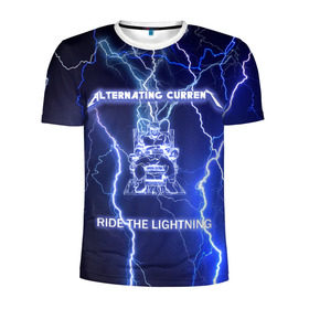 Мужская футболка 3D спортивная с принтом Metallica - Ride the Lightning в Тюмени, 100% полиэстер с улучшенными характеристиками | приталенный силуэт, круглая горловина, широкие плечи, сужается к линии бедра | album | metal | metallica | ride the lightning | rock | альбом | метал | металлика | молния | рок